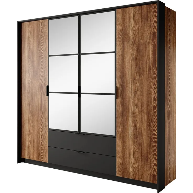 Kleiderschrank 220 Milton (Farbe: Kastanie / Kastanie + Anthrazit, ohne Beleuchtung)