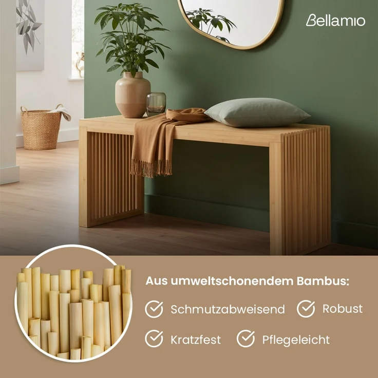 Bellamio 'Sava' Sitzbank, Bambus, natur, Holzbank ohne Lehne, 45x33x100 cm, bis 250 kg belastbar – Bild 2