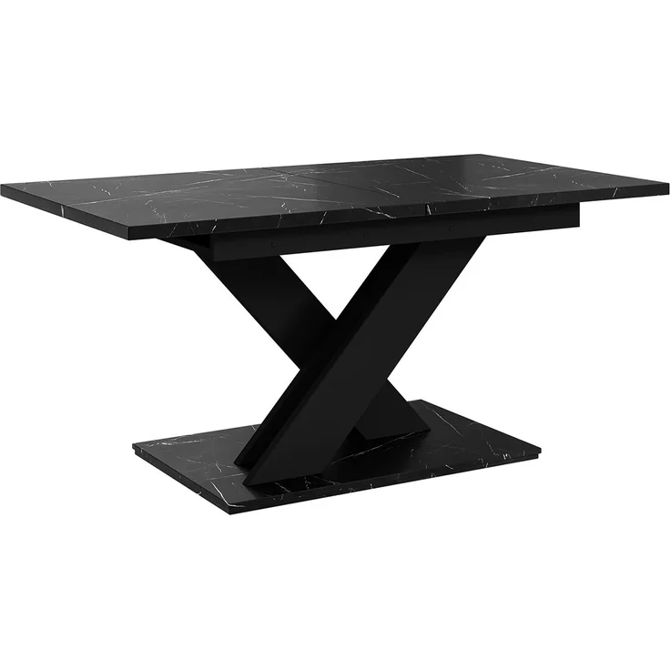 MEBLINI Esstisch Ausziehbar - 140-180x80x75cm - BRONX - Schwarz Marmor/Schwarz Matt - Esszimmertisch Modern - Küchentisch - Säulentisch - Ausziehtisch - Dining Table – Bild 1