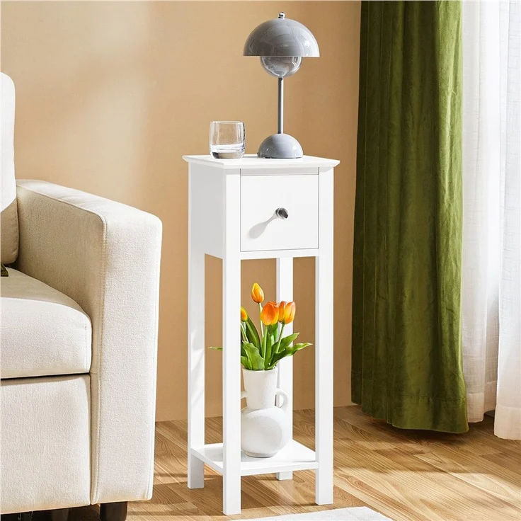 Yaheetech 2er-Set Nachttisch mit Schublade, Holz weiß, 70x25x25 cm – Bild 2