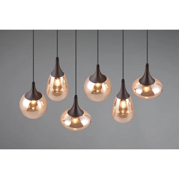 Trio Leuchten Lumina Pendelleuchte, 6-flammig, 240 W, Amber/Schwarz, E14, L x B x H: 34,5 x 93,8 x 150 cm – Bild 4
