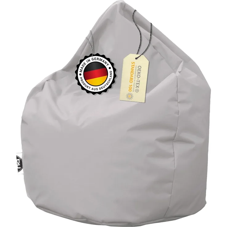 PATCH HOME Sitzsack Tropfenform – Jumbo – Grau, bequemer Sitzsack aus Luxus-Polyester-Gewebe, bereits befüllt