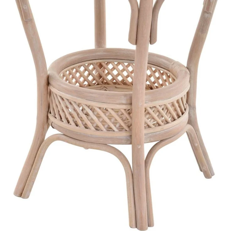 Krines Home Beistelltisch RattanTisch Beistelltisch Landhaus Rattantisch mit Glasplatte, Ø 59cm, Wohnzimmer Kaffetisch – Bild 4