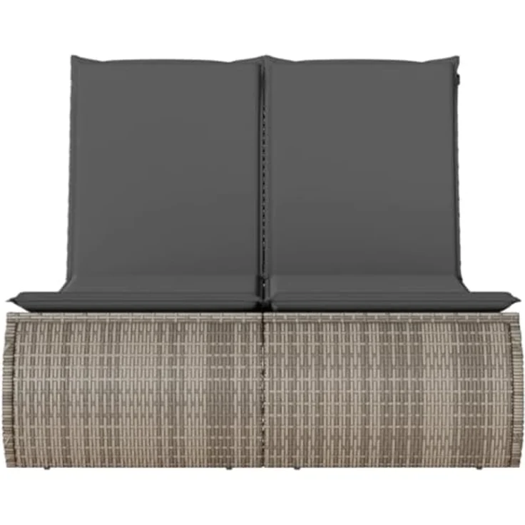 vidaXL Doppel-Sonnenliege Grau, 3-fach verstellbare Gartenliege mit abnehmbaren Kissen aus Poly Rattan – Bild 7