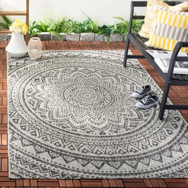 SAFAVIEH Zeitgenössische Teppich für Wohnzimmer, Esszimmer, Schlafzimmer - Courtyard Collection, Kurzer Flor, Hellgrau und Schwarz, 201 X 290 cm – Bild 2