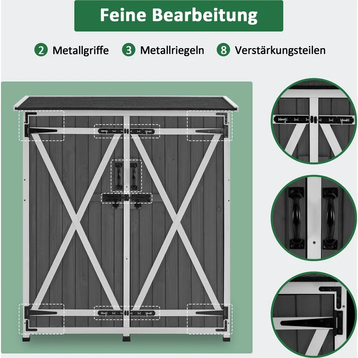 M MCombo Gartenschrank Holz Wetterfest, Klein Outdoor Gartenhaus Gerätehaus, für Außenbereich & Balkon & Terrasse, 0707 (Grau) – Bild 6