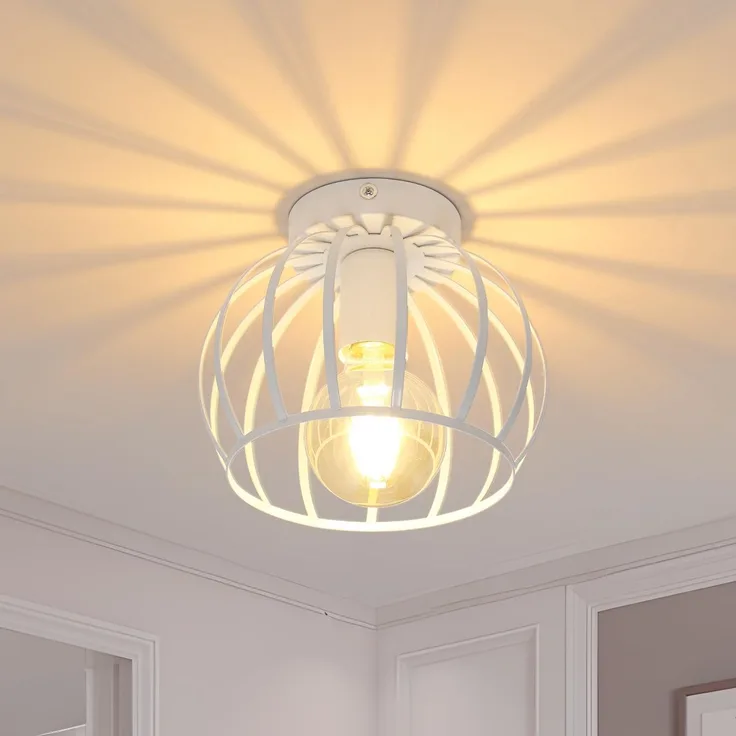 Comely Deckenleuchte Vintage, Industrial Deckenlampe Metall in Käfigform, Retro Kronleuchter E27 für Schlafzimmer, Wohnzimmer, Eingang, Flur (Weiß)