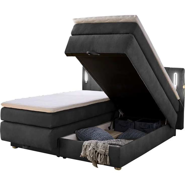 Jockenhöfer 'Kati' Boxspringbett, 180x200 cm, Mikrofaser Dunkelgrau – Bild 4