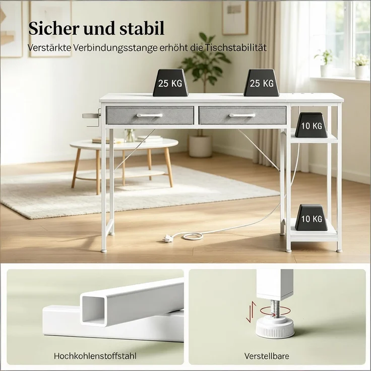 Moderner Computer Schreibtisch,Spieltisch mit Stoffschubladen,Studientisch,Umkleidetisch(nur mit Computer Schreibtisch)--Weiß--120x51x75cm--YOUDENOVA – Bild 5
