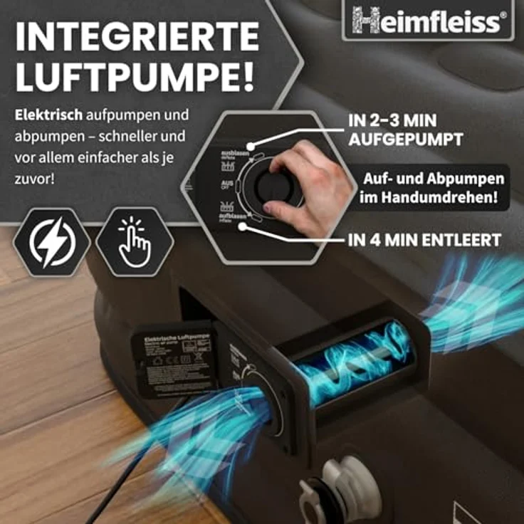 Heimfleiss® Luftbett 1 Person | Premium Aufblasbare Matratze 100x200 cm | Luftmatratze selbstaufblasend ideal nutzbar als Gästematratze & Campingmatratze | Aufblasbares Bett für Kinder & Erwachsene – Bild 3
