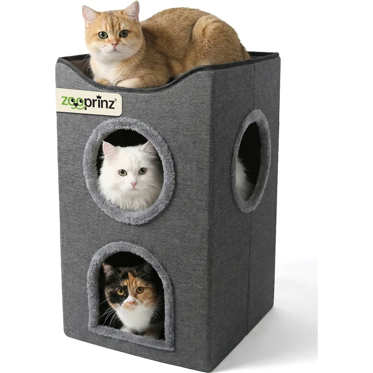 zooprinz Katzenhaus Kira, 3-Etagen-Katzenturm mit Aussichtsplatz, grau