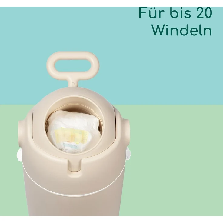 Bebeconfort geruchsdichter Windeleimer Größe M, Windeleimer, Deckel geruchsdicht, für alle Müllbeutel, für bis zu 20 Windeln, Bedienung mit einer Hand, praktische Größe, leicht zu reinigen, Sand – Bild 5