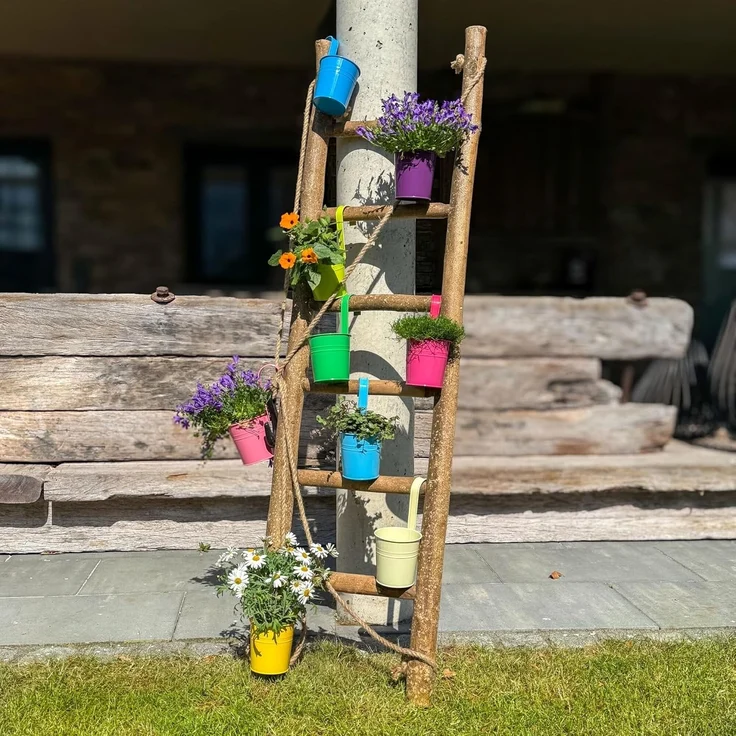 UNUS GARDEN Blumentopf Metall Blumentopf Set 10 teilig bunt Hängetöpfe mit Henkel wetterfest (Blumentöpfe 10er Set bunt hängend), blumentopf hängend, hängetopf balkon, blumentöpfe bunt, kräutertöpfe – Bild 5