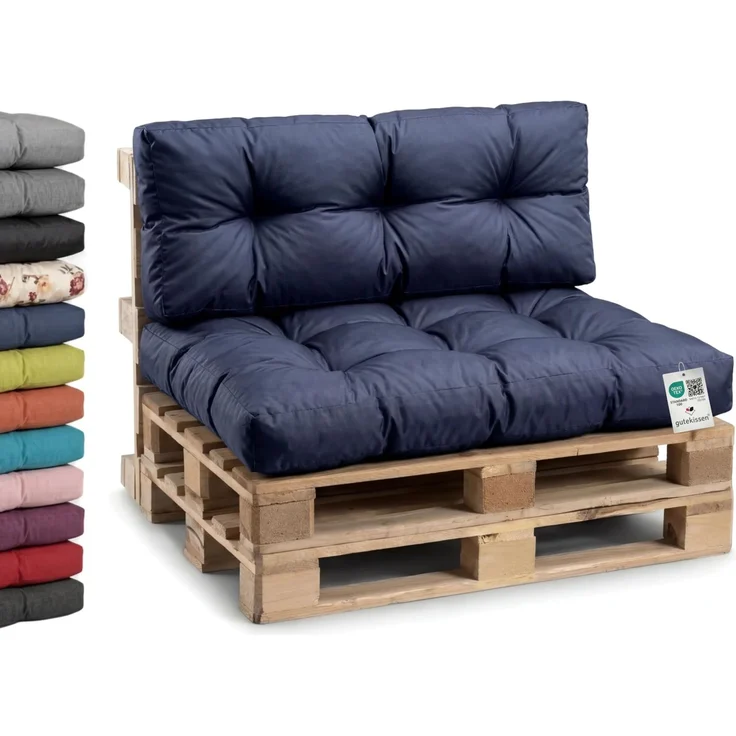 Gutekissen® Palettenkissen Wetterfest, Gartensofakissen, viele Farben und Größen PPI (Set (Sitzkissen 120x80 +Rückenlehne 120x40), Marineblau-wasserfestes)