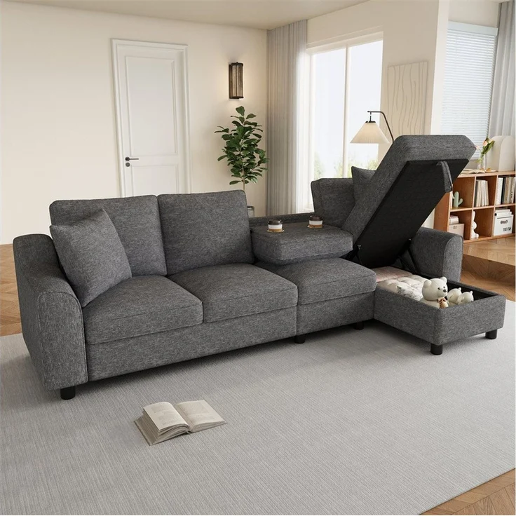 MODFU Sofa für Wohnzimmer & Gästezimmer, mit aufklappbarem Stauraum, klappbare Rückenlehne mit Getränkehaltern 1 Teile – Bild 3