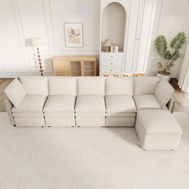 ZUBALIYA Wohnlandschaft 127x91 cm, mit Chenille - Bezug, mit Samtbezug, mit breiten Armlehnen, modular aufgebaut, Beige – Bild 8