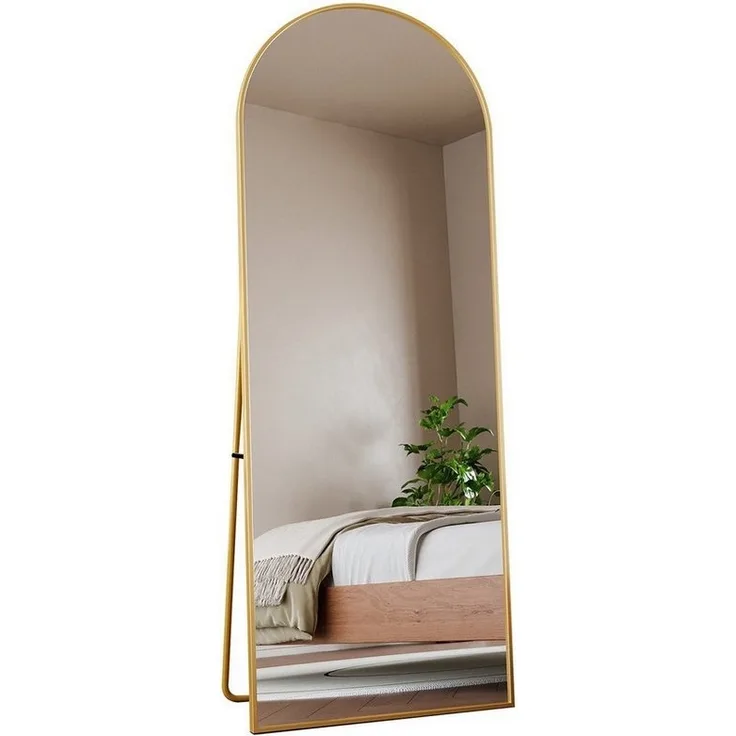 FUROKOY Ganzkörperspiegel Standspiegel Ganzkörperspiegel aus gehärtetes Glas,Wand Ganzkörper (Großer Spiegel Bogen Bodenspiegel mit Rahmen, 165x60cm, Gold), Aluminiumrahmen, für Schlafzimmer, Wohnzimmer, Badezimmer