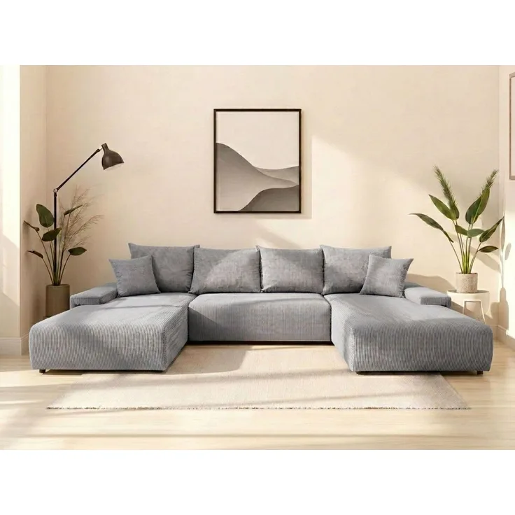 WERK2 Wohnlandschaft Amalfi mit Bett & Bettkasten, Cord, bequem, organisches Design, Cord, U-Form, XXL, Schlaffunktion, Bettkasten