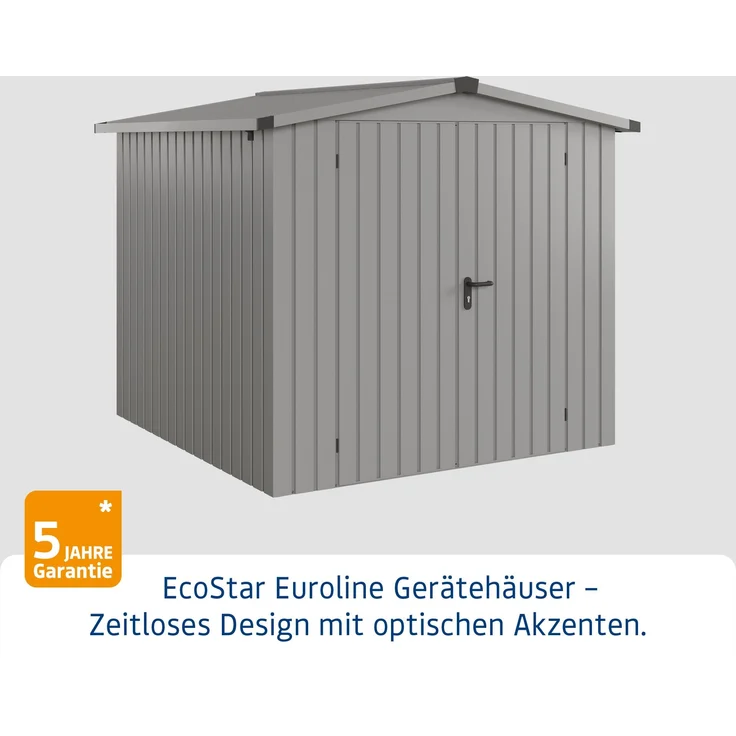Hörmann Ecostar Metall-Gerätehaus "Euroline Trend" mit Satteldach ESD 5, graualuminium, 214 x 214 cm,2-flüglige Tür – Bild 2
