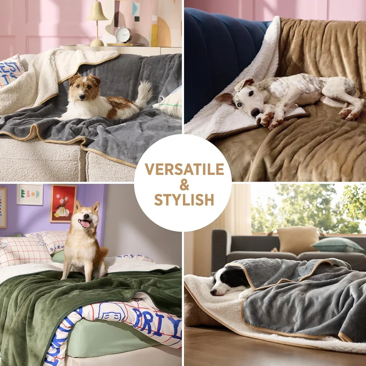 Lesure wasserdichte Hundedecke Grosse Hunde - 152x127 cm Outdoor Hundedecke waschbar, Hundedecke Sofaschutz aus Sherpa Fleece, Katzendecke flauschig und weich, Olivgrün – Bild 7