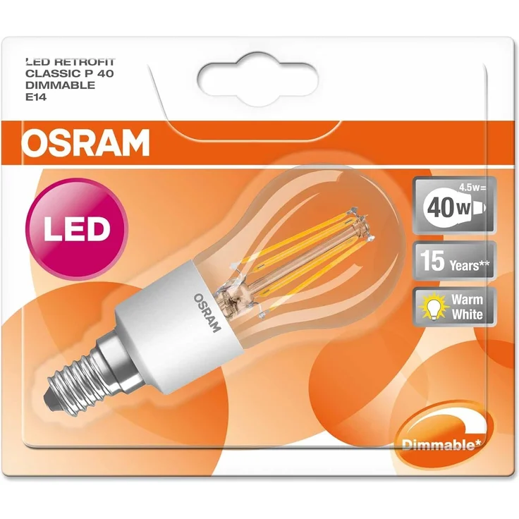 Osram LED SuperStar Classic P Lampe, in Tropfenform mit E14-Sockel, dimmbar, Ersetzt 40 Watt, Filamentstil Klar, Warmweiß - 2700 Kelvin, 6er-Pack – Bild 3
