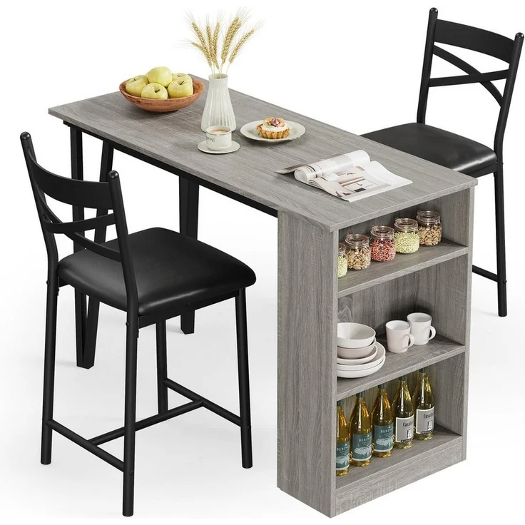 GarveeMore Essgruppe Esstisch Klappbar mit 2 Stühlen für Küche & Esszimmer, Bartisch,Ktichen Tisch mit 2 Gepolsterter Sitz und 3 Ablagen – Bild 5