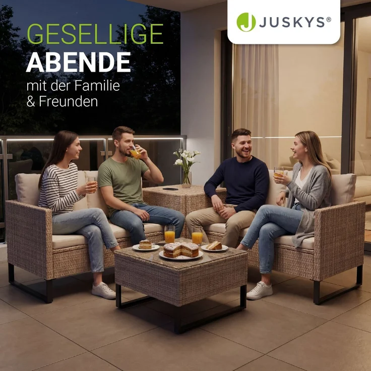 Juskys Outdoor Polyrattan Lounge Santorini inkl. Abdeckung - Gartenlounge mit Beistelltisch & Auflagenbox - Gartenmöbel Set Rattan Sitzecke wetterfest - Creme – Bild 7