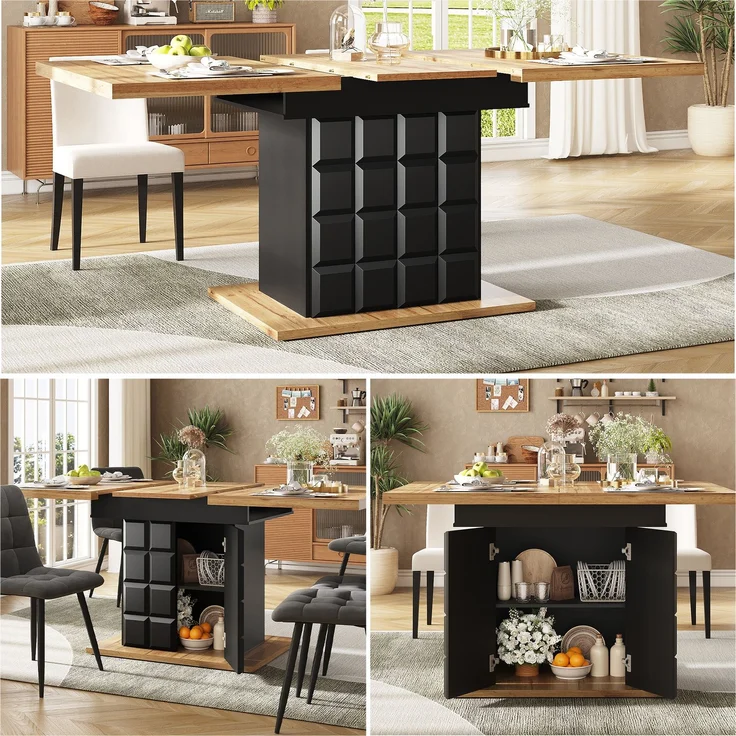Abrihome Esstisch Ausziehtisch 110-140x80 cm für 4-6 Personen, Schwarz – Bild 4
