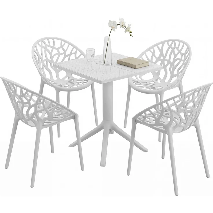 Gartenmöbel-Set SOFIA mit 4 Stühlen - 180x180x80cm, Kunststoff, Weiß | Balkonset Gartenset Tisch mit Stühlen Bistroset Outdoor – Bild 1