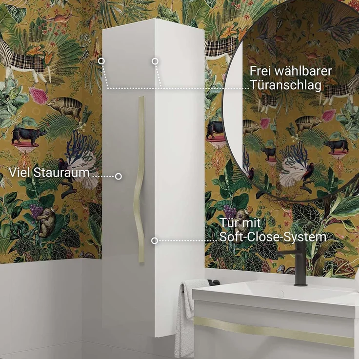 BADEDU FILS Hochschrank 33 cm breit, Weiß, Griff Silber – Bild 4