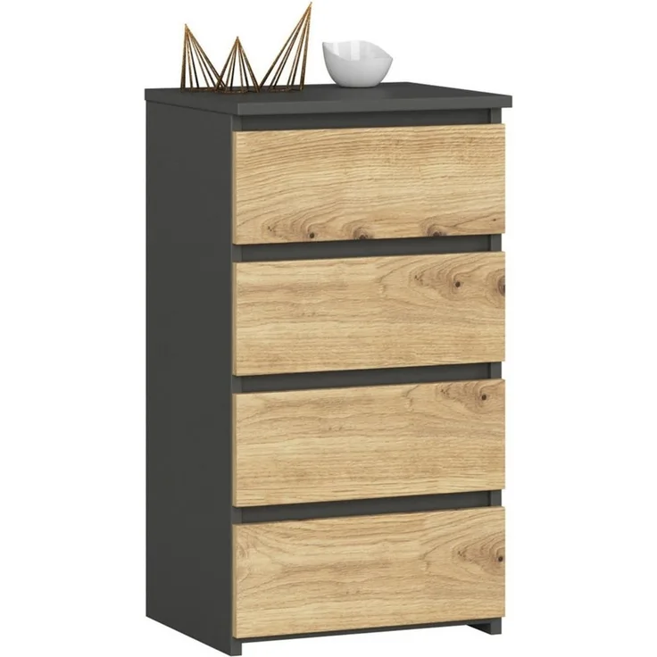 Home Collective Kommode 40 cm breit Holz Highboard Sideboard für Flur Schlafzimmer Wohnzimmer (Mehrzweckschrank Schrank schmal Kommode Schlafzimmer mit Schubladen), Kinderzimmer Organizer, 73 cm hoch, 4 Schubladen graphit-Artisan Eiche
