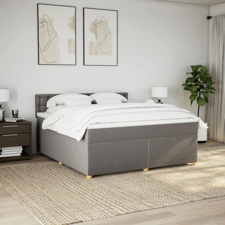 vidaXL Boxspringbett mit Matratze Taupe 180x200 cm Stoff 3289077 – Bild 4