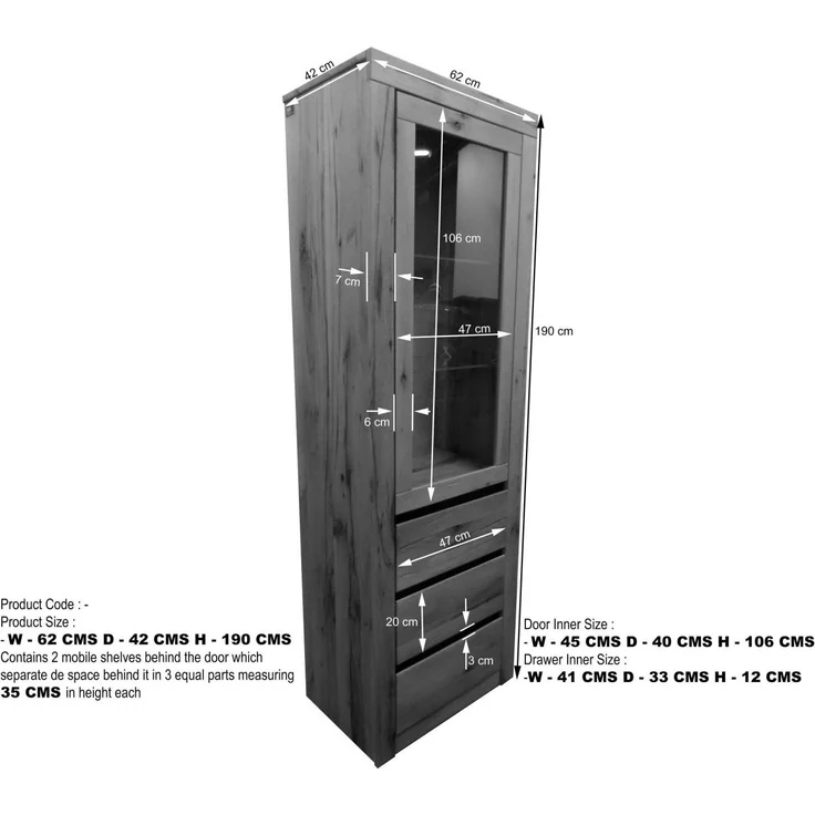 Vitrine Wild-/Zerreiche 62x42x191 natur geölt MONTREUX #121 – Bild 6