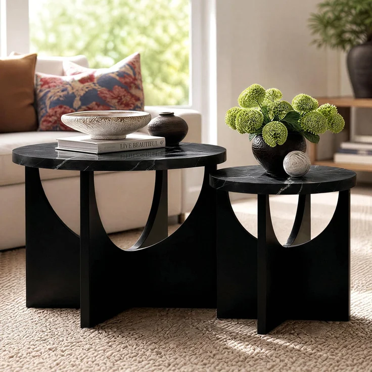 IRONCK Beistelltisch Set Rund, Satztische 2er Set, Couchtisch, Schwarz | Dieses 2er-Set Satztische bietet flexible Nutzung: Der höhere Tisch dient als Couchtisch, der niedrigere als Beistelltisch