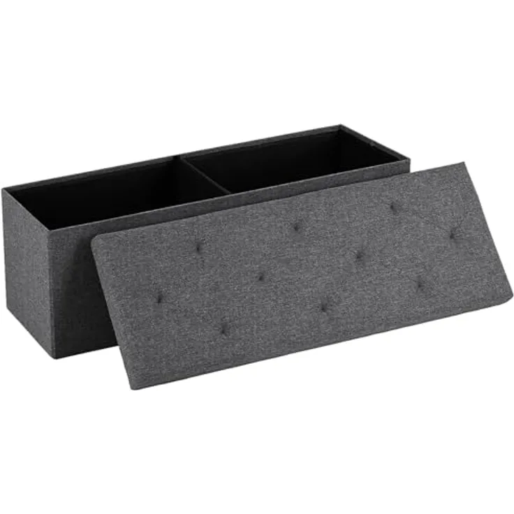 DUMOS 109cm Aufbewahrungs-Hockerbank, Aufbewahrungsbox, Bettfußbank mit gepolstertem Sitz, Schlafzimmerbank für Wohnzimmer, Tragkraft 300kg, Grau