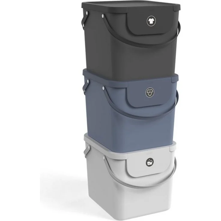 ROTHO Wäschekorb Albula 3er-Set Wäschesammler 40l mit Deckel, Kunststoff (PP recycelt) (Wäschesortiersystem, Set 3-tlg), Aus rezykliertem Kunststoff – Bild 4