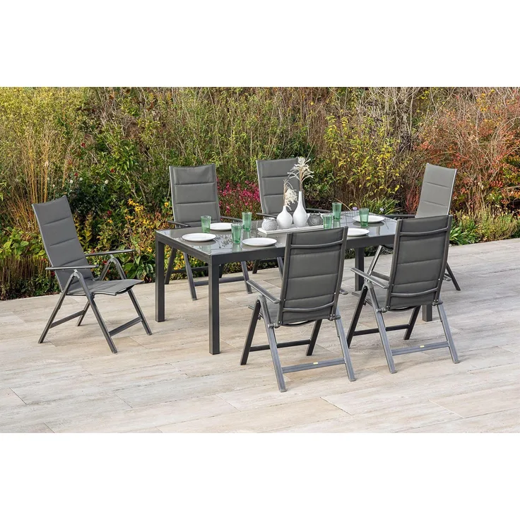MERXX Garten-Essgruppe Taviano, (Set, 7-tlg), 6 Klappsessel, 5-fach verstellbar, Ausziehtisch