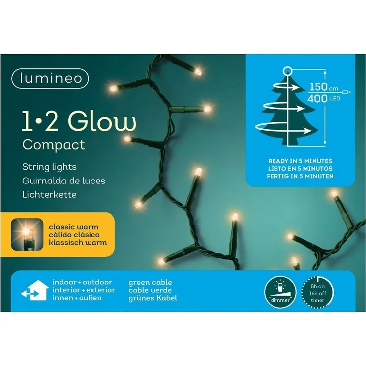1-2 GLOW Lichterkette Weihnachtsbaum 150cm Warmweiß 400 LED Timer Schnellmontage
