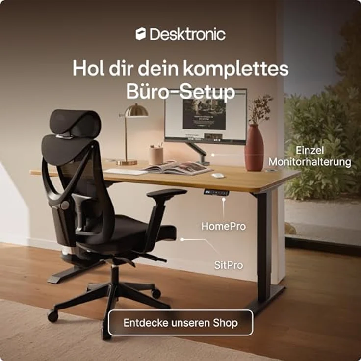 Desktronic Höhenverstellbarer Schreibtisch aus massivem Eichenholz (200x80 cm) – Elektrisch höhenverstellbar mit flüsterleisem Dual-Motor & Touchscreen – Hohe Tragfähigkeit – Stehtisch HomePro – Bild 10