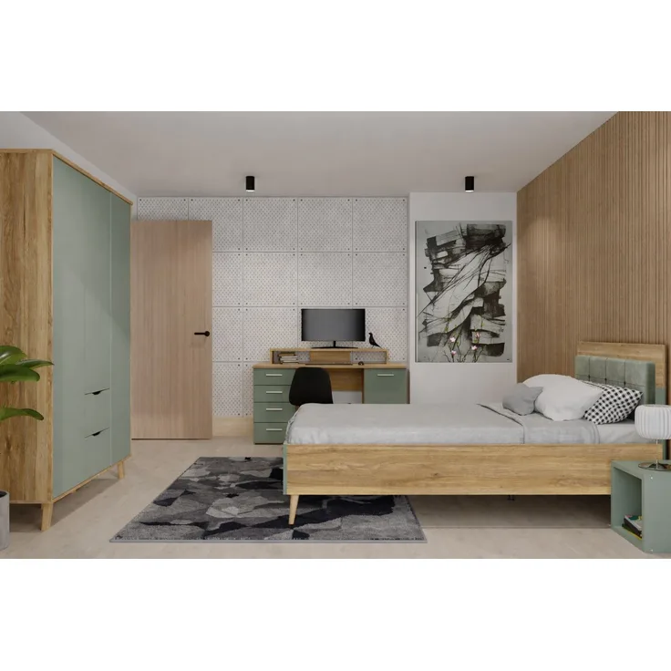 Jugendzimmer Salbei in Mauvella Eiche und Salbei 4 teilig - modernes und hochwertiges Kinderzimmer Komplett Set