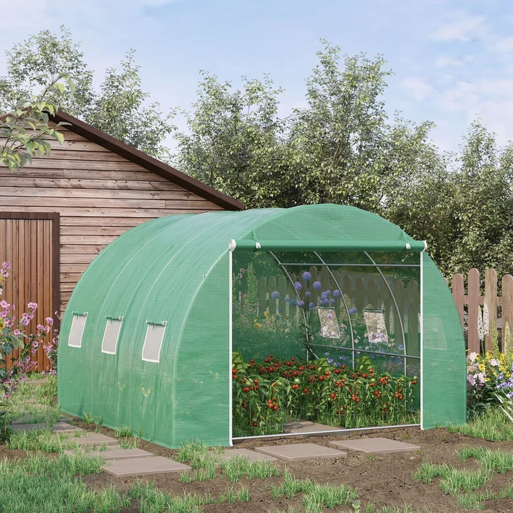 Wohnora-9 m² großes Gartengewächshaus, 3 x 3 x 2 m großer Tunnelgewächshaus mit Rolltor und 6 Fenstern aus grünem PE-Stahlgewebe,H 2000cm x T 1200cm x B 3000cm,Grün – Bild 2