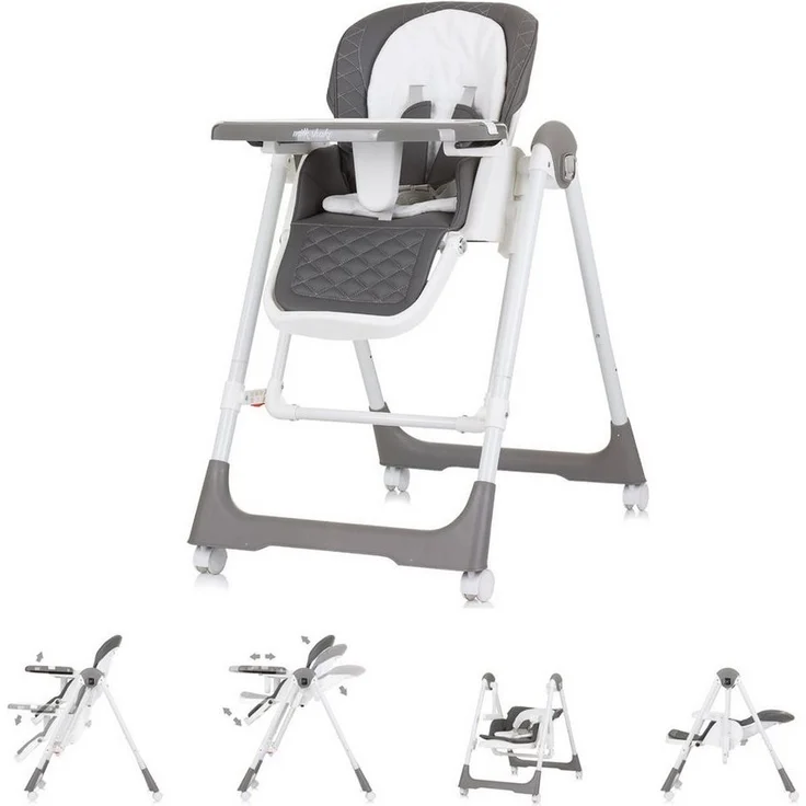 Chipolino Kinderhochstuhl 2 in 1 Milk Shake, verstellbar, Babyschaukel, Räder dunkelgrau – Bild 1
