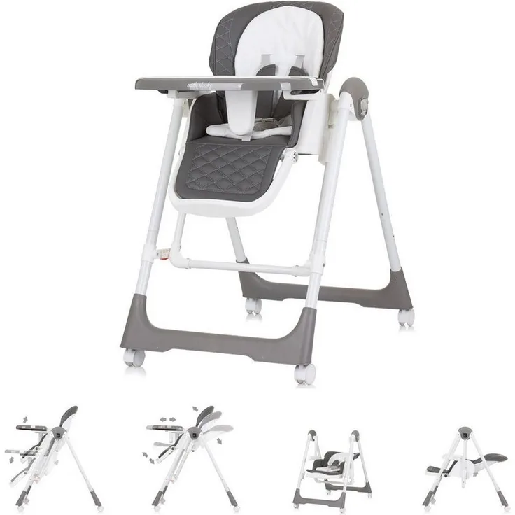 Chipolino Kinderhochstuhl 2 in 1 Milk Shake, verstellbar, Babyschaukel, Räder dunkelgrau