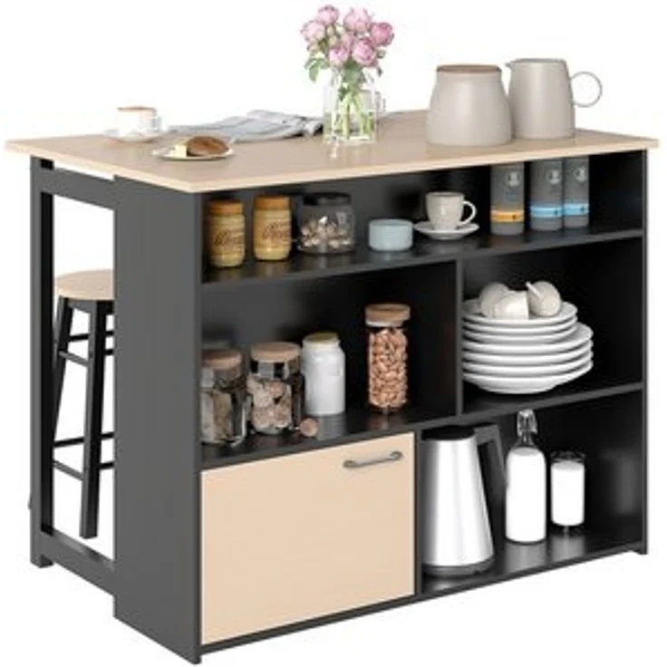HOMCOM Bargruppe Bartisch mit Barhocker Set, Esstisch mit Klappbarer Tischplatte, (Küchentisch mit Schrank, Essgruppe für Esszimmer, Wohnzimmer) – Bild 6
