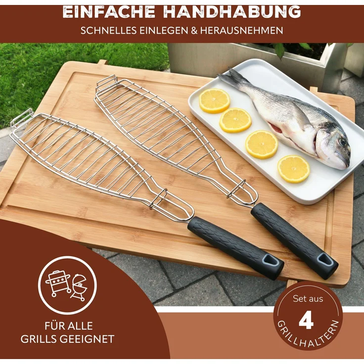 Fisch-Grillhalter 4er Set Fischhalter, Fischgriller, Fischbräter – Bild 3