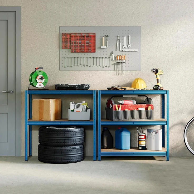 Home Vida Regal mit 5 Ablagen, Hochregal, Nietenlos, Industrie, Lagerung, Stahl, Blau, Groß – Bild 5