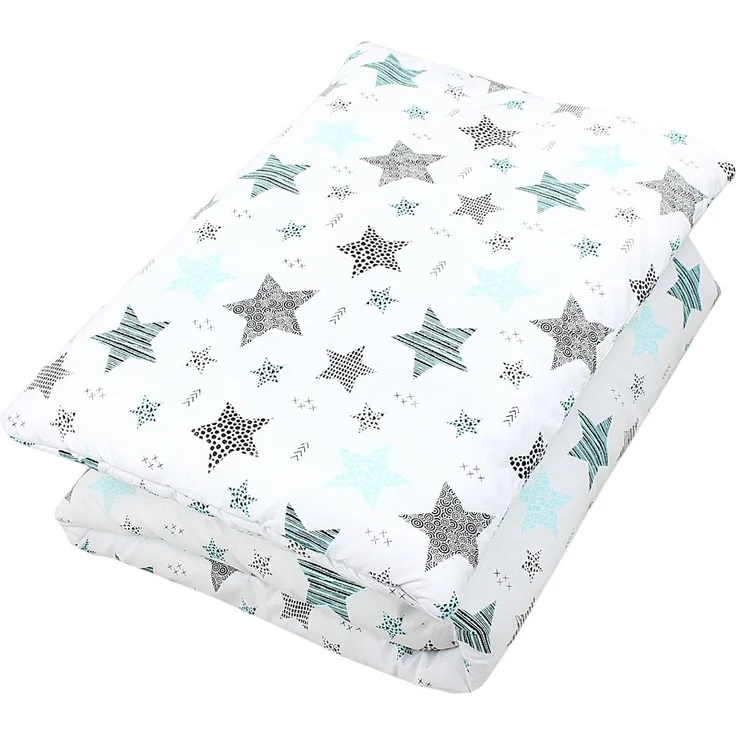 TupTam Kinderbettdecke-Set, Ganzjahresdecke, 2tlg., 1x Bettdecke, 1x Flachkissen, Sterne Mint / Schwarz, 135x100 cm – Bild 2