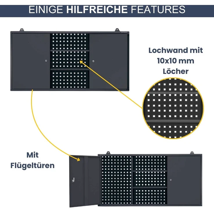 Hängeschrank Werkstatt abschließbar OLIS - Metallschrank hängend | Werkstattschrank Werkzeugschrank Wandschrank Garage, 60x120x20cm Anthrazit – Bild 5