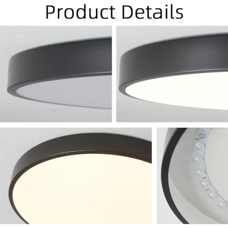 Natsen Deckenleuchte Runde LED Deckenlampe, 96W, Voll dimmbar, Warmweiß bis Kaltweiß, Schlafzimmer Lampe Küchenlampe 50x50x5 cm,Schwarz – Bild 4