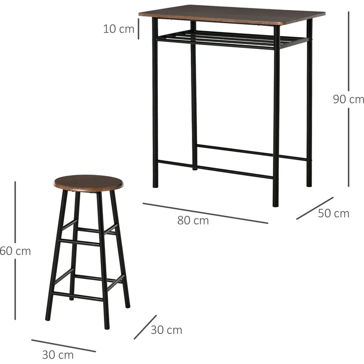 HOMCOM Bartisch Set, MDF, Metall, Schwarz, 80B x 50T x 90H cm – Bild 3